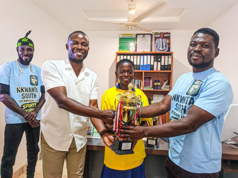 NKWANTA SOUTH SPORTS TEAM HONOURS BEYOND GROUP CEO WITH REGIONAL CHAMPIONSHIP TROPHIES